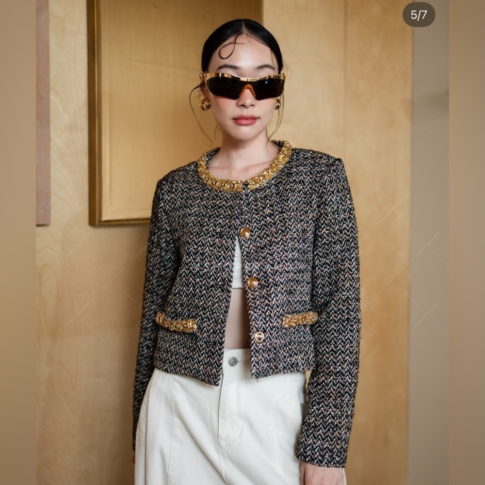 Tweed Jacket with Gold Accents